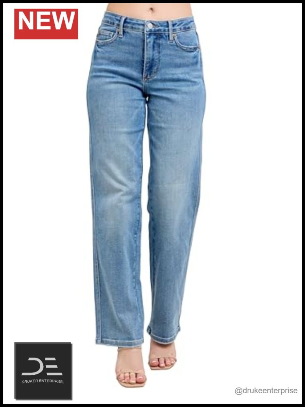 Petite Mid Rise Straight Leg Tummy Control Women's Jeans